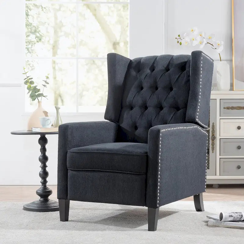 Manual Wing Chair Recliner - High Back, Solid Wood Frame, Spring Support, Chaise Longue Position - Classic Living Room Chair