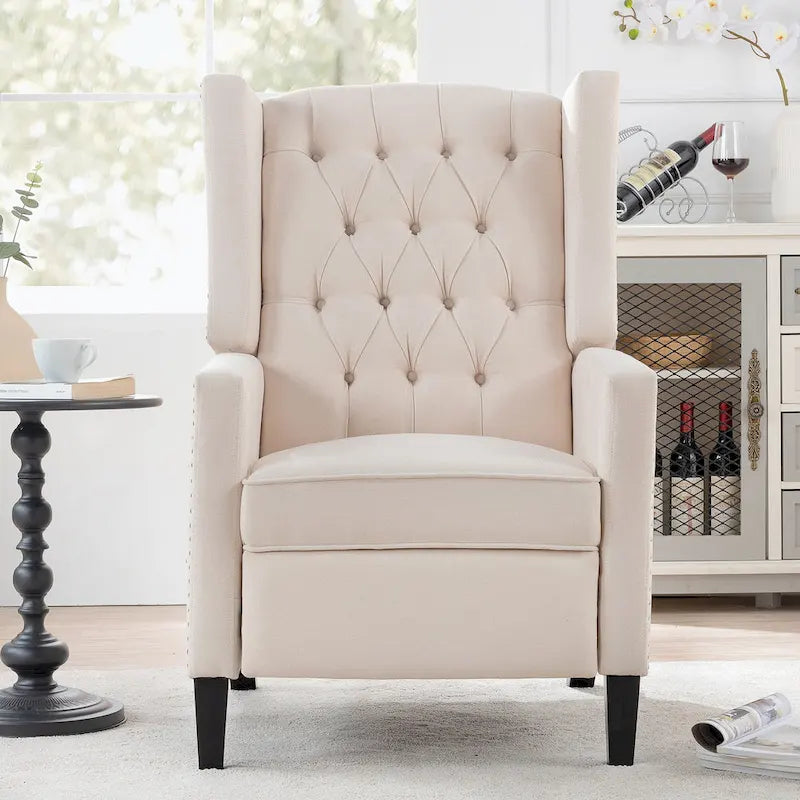 Manual Wing Chair Recliner - High Back, Solid Wood Frame, Spring Support, Chaise Longue Position - Classic Living Room Chair