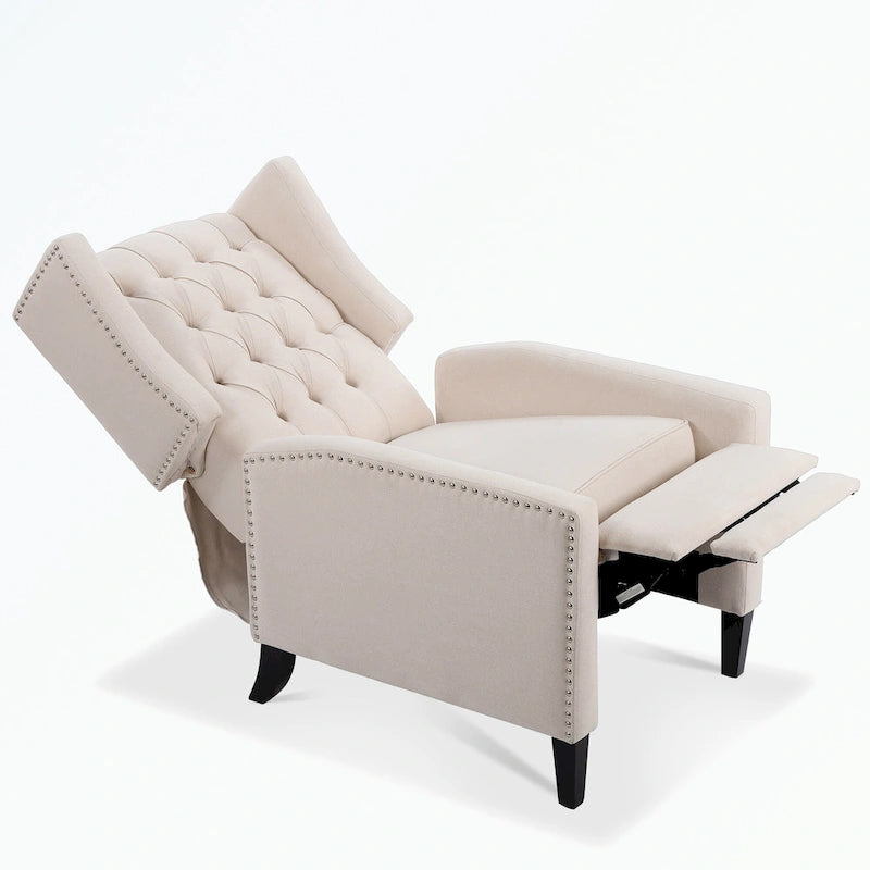 Manual Wing Chair Recliner - High Back, Solid Wood Frame, Spring Support, Chaise Longue Position - Classic Living Room Chair