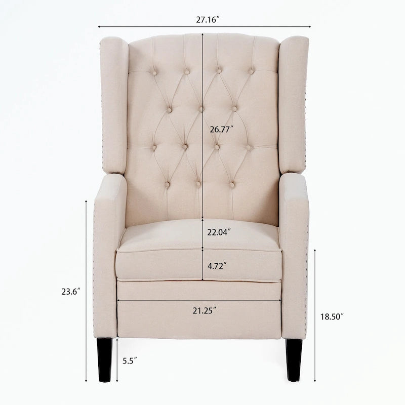 Manual Wing Chair Recliner - High Back, Solid Wood Frame, Spring Support, Chaise Longue Position - Classic Living Room Chair