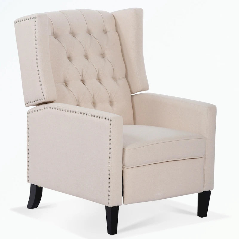 Manual Wing Chair Recliner - High Back, Solid Wood Frame, Spring Support, Chaise Longue Position - Classic Living Room Chair