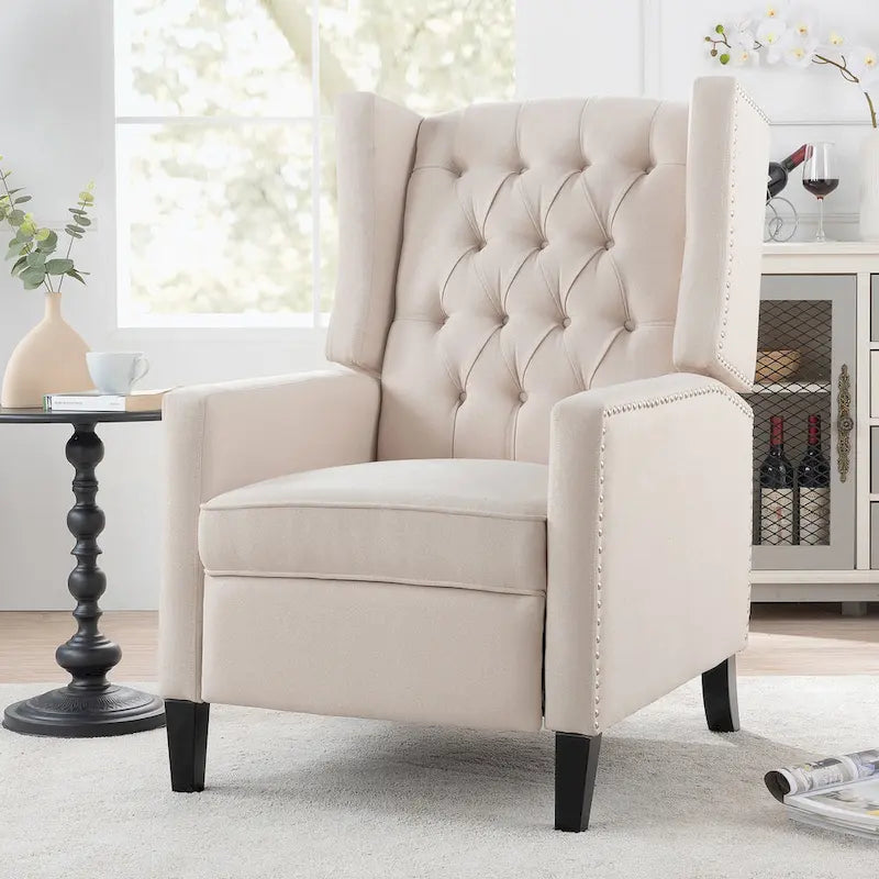 Manual Wing Chair Recliner - High Back, Solid Wood Frame, Spring Support, Chaise Longue Position - Classic Living Room Chair