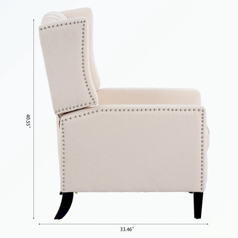 Manual Wing Chair Recliner - High Back, Solid Wood Frame, Spring Support, Chaise Longue Position - Classic Living Room Chair