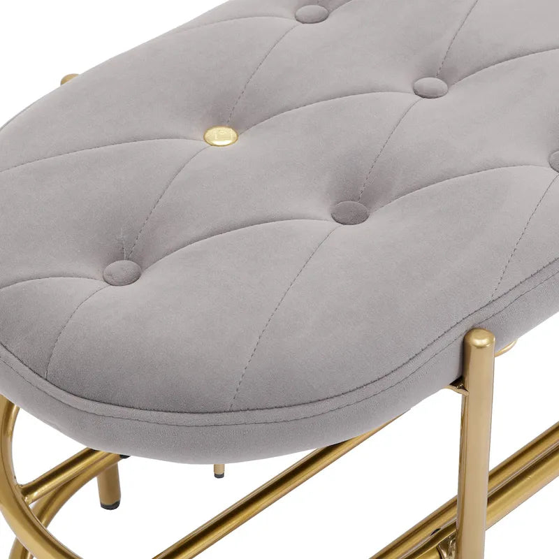 40" Velvet Upholstered Bench with Double Shoe Rack - Modern Glam Ottoman, Metal Frame, Foam Cushion, 250 lbs Capacity