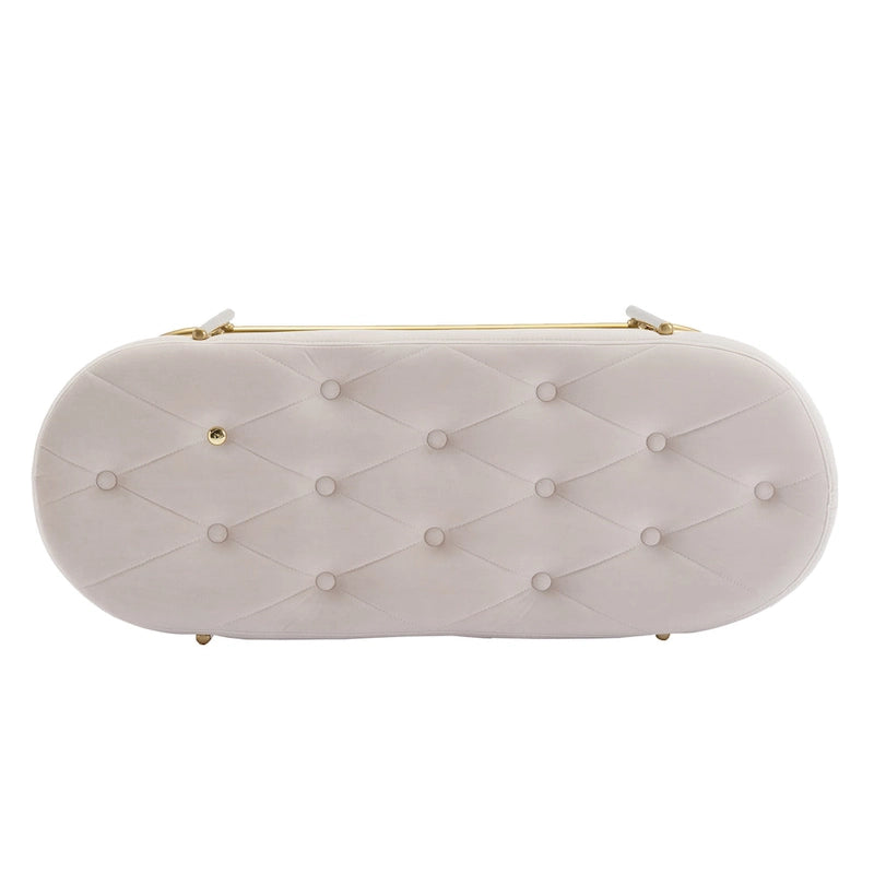 40" Velvet Upholstered Bench with Double Shoe Rack - Modern Glam Ottoman, Metal Frame, Foam Cushion, 250 lbs Capacity