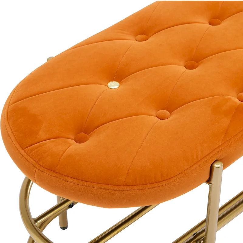 40" Velvet Upholstered Bench with Double Shoe Rack - Modern Glam Ottoman, Metal Frame, Foam Cushion, 250 lbs Capacity