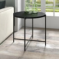 24" Round Side Table - Modern Farmhouse, MDF Wood-Look Top, Black Metal Frame (23.6" Dia x 22" H)