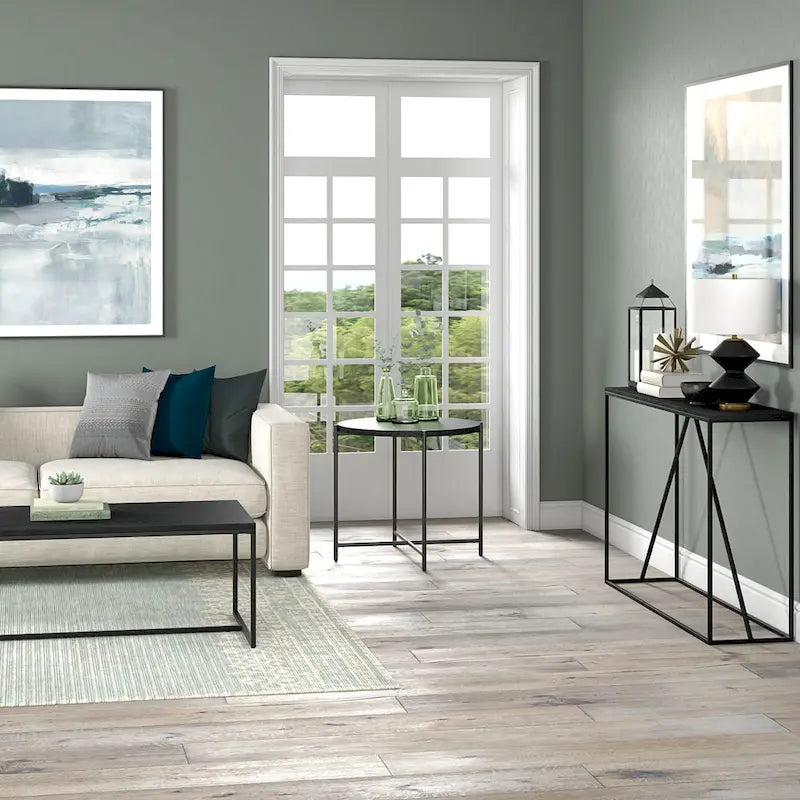 24" Round Side Table - Modern Farmhouse, MDF Wood-Look Top, Black Metal Frame (23.6" Dia x 22" H)