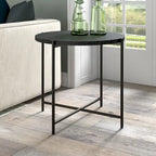 24" Round Side Table - Modern Farmhouse, MDF Wood-Look Top, Black Metal Frame (23.6" Dia x 22" H)