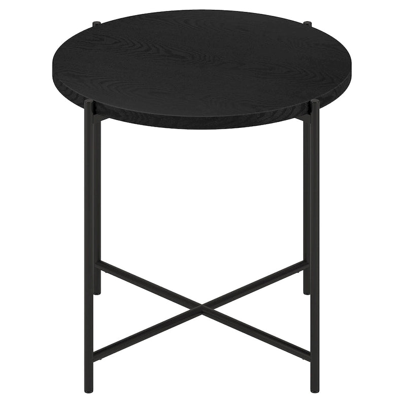24" Round Side Table - Modern Farmhouse, MDF Wood-Look Top, Black Metal Frame (23.6" Dia x 22" H)