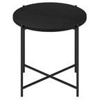24" Round Side Table - Modern Farmhouse, MDF Wood-Look Top, Black Metal Frame (23.6" Dia x 22" H)