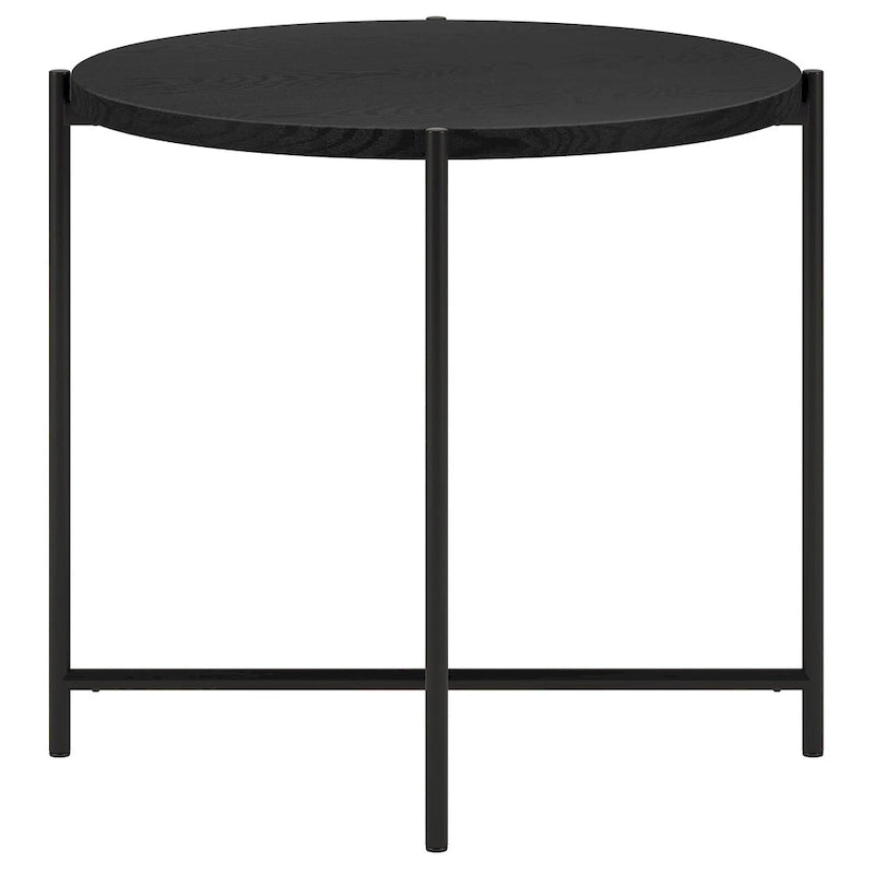 24" Round Side Table - Modern Farmhouse, MDF Wood-Look Top, Black Metal Frame (23.6" Dia x 22" H)