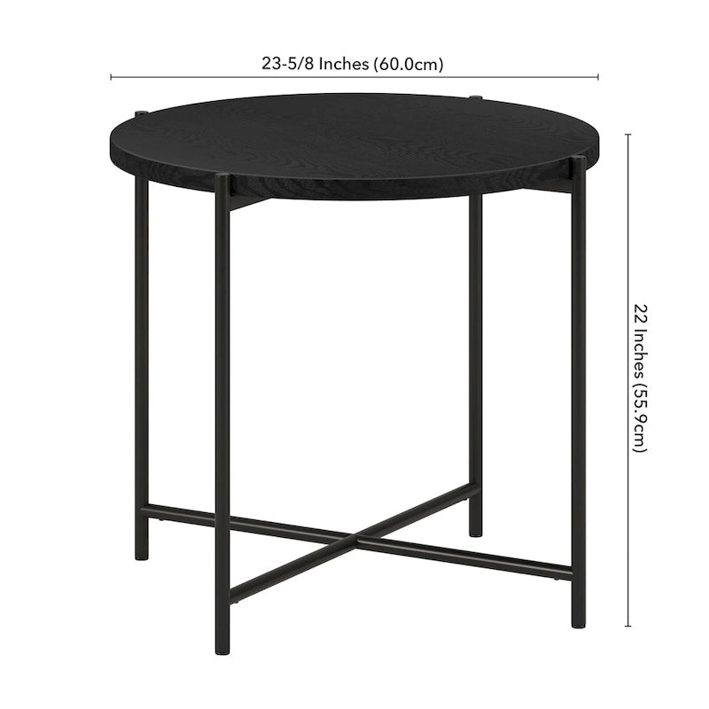 24" Round Side Table - Modern Farmhouse, MDF Wood-Look Top, Black Metal Frame (23.6" Dia x 22" H)