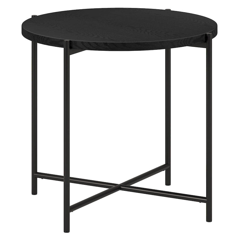 24" Round Side Table - Modern Farmhouse, MDF Wood-Look Top, Black Metal Frame (23.6" Dia x 22" H)