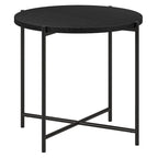 24" Round Side Table - Modern Farmhouse, MDF Wood-Look Top, Black Metal Frame (23.6" Dia x 22" H)
