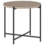 24" Round Side Table - Modern Farmhouse, MDF Wood-Look Top, Black Metal Frame (23.6" Dia x 22" H)