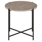 24" Round Side Table - Modern Farmhouse, MDF Wood-Look Top, Black Metal Frame (23.6" Dia x 22" H)