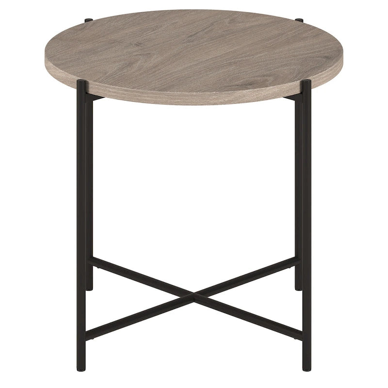 24" Round Side Table - Modern Farmhouse, MDF Wood-Look Top, Black Metal Frame (23.6" Dia x 22" H)