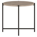 24" Round Side Table - Modern Farmhouse, MDF Wood-Look Top, Black Metal Frame (23.6" Dia x 22" H)