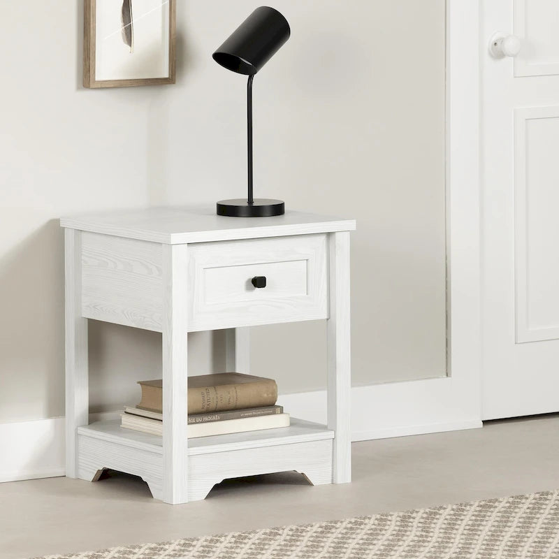 19" End Table with Drawer - Shaker Style, Open Shelf, Decorative Molding (19W x 22.5H x 17.5D)