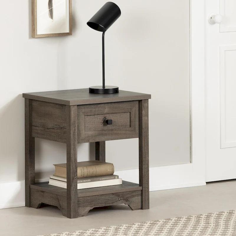 19" End Table with Drawer - Shaker Style, Open Shelf, Decorative Molding (19W x 22.5H x 17.5D)