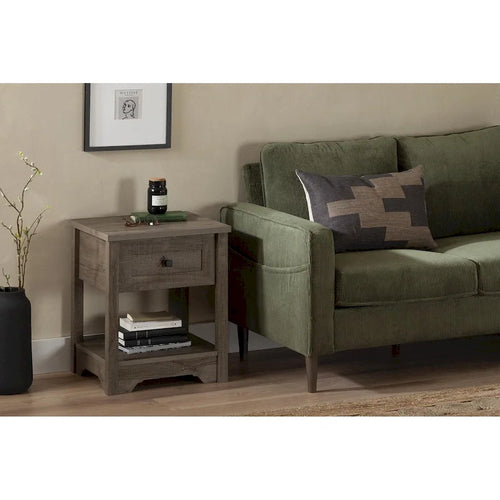 19" End Table with Drawer - Shaker Style, Open Shelf, Decorative Molding (19W x 22.5H x 17.5D)