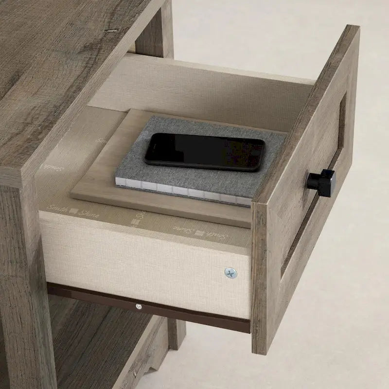 19" End Table with Drawer - Shaker Style, Open Shelf, Decorative Molding (19W x 22.5H x 17.5D)