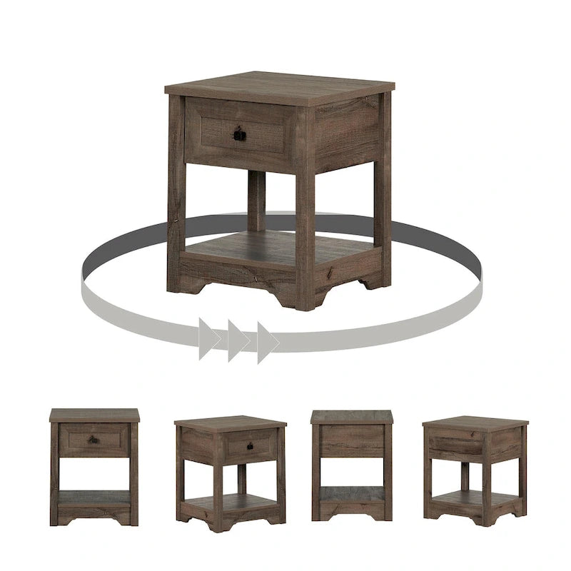 19" End Table with Drawer - Shaker Style, Open Shelf, Decorative Molding (19W x 22.5H x 17.5D)