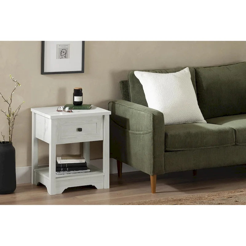 19" End Table with Drawer - Shaker Style, Open Shelf, Decorative Molding (19W x 22.5H x 17.5D)