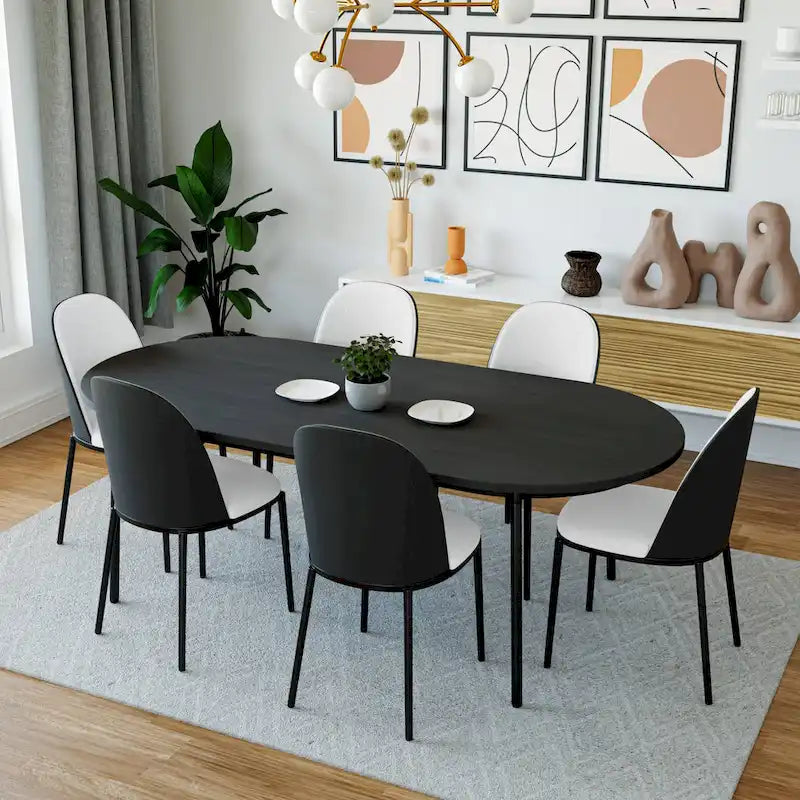Upholstered Dining Side Chairs Set of 4 - Mid-Century Modern - Steel Frame - High-Density Foam - Velvet/PU Leather/Suede