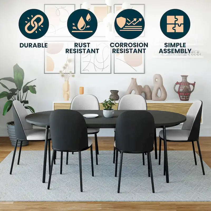 Upholstered Dining Side Chairs Set of 4 - Mid-Century Modern - Steel Frame - High-Density Foam - Velvet/PU Leather/Suede