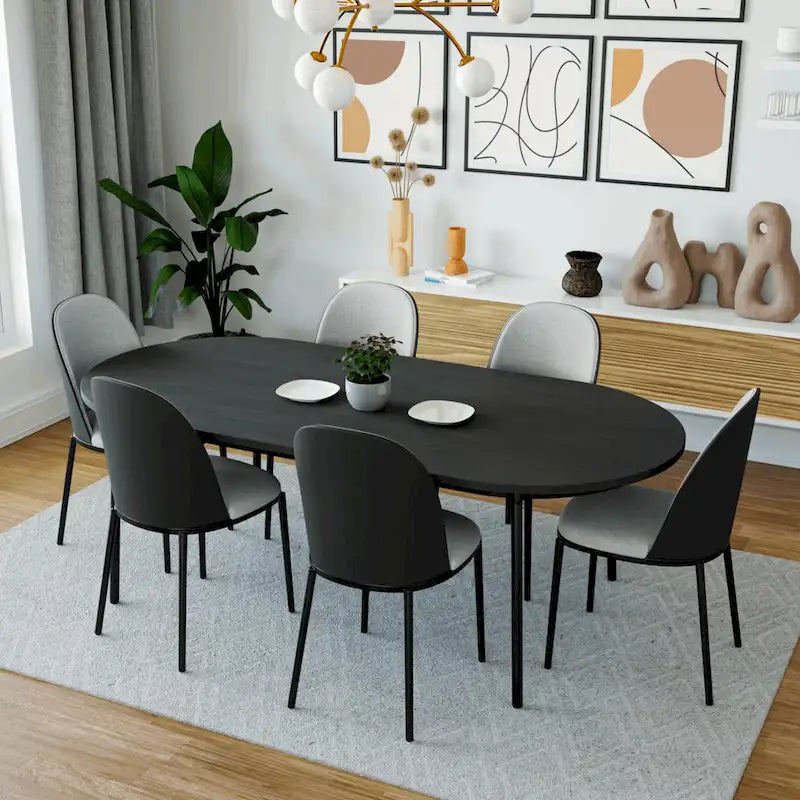 Upholstered Dining Side Chairs Set of 4 - Mid-Century Modern - Steel Frame - High-Density Foam - Velvet/PU Leather/Suede
