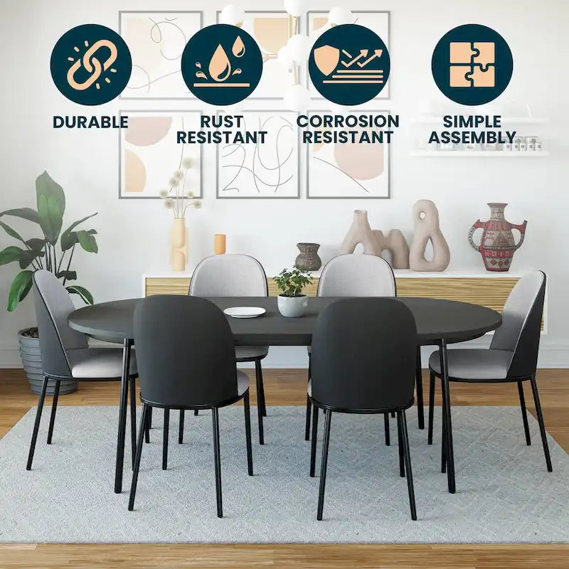 Upholstered Dining Side Chairs Set of 4 - Mid-Century Modern - Steel Frame - High-Density Foam - Velvet/PU Leather/Suede