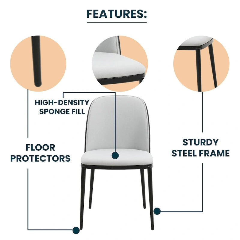 Upholstered Dining Side Chairs Set of 4 - Mid-Century Modern - Steel Frame - High-Density Foam - Velvet/PU Leather/Suede