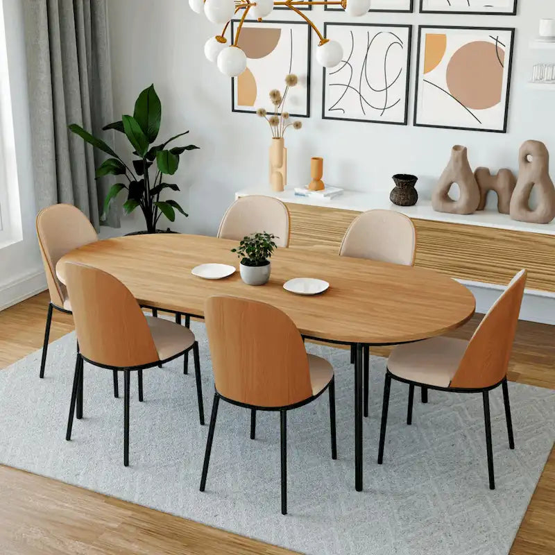 Upholstered Dining Side Chairs Set of 4 - Mid-Century Modern - Steel Frame - High-Density Foam - Velvet/PU Leather/Suede