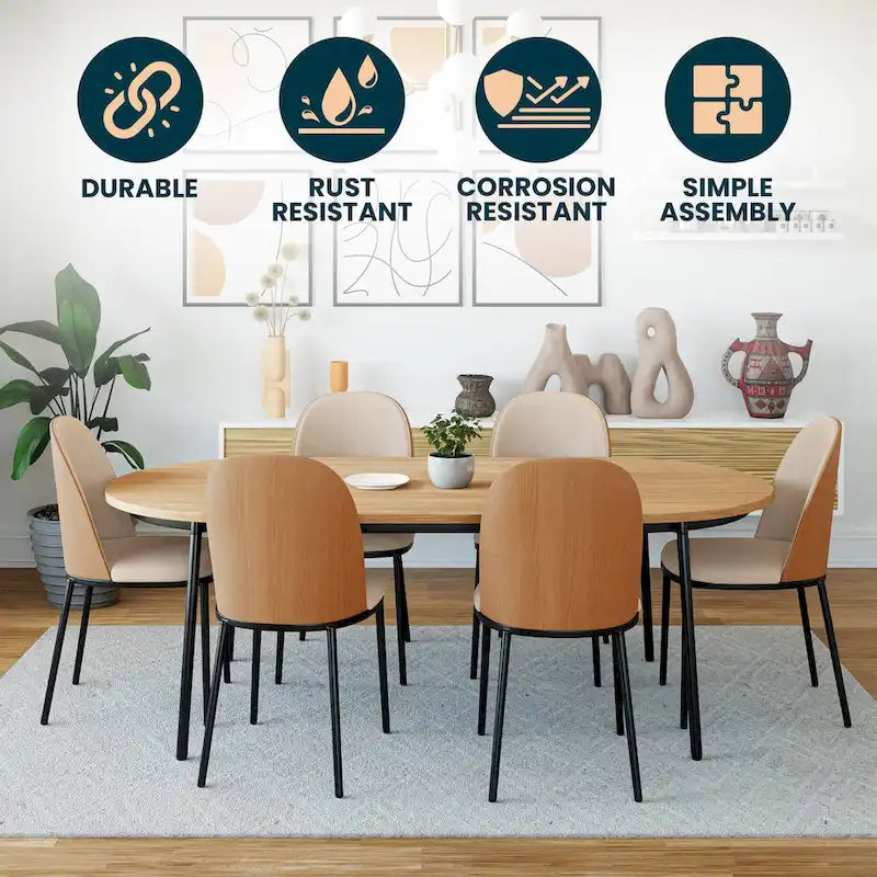 Upholstered Dining Side Chairs Set of 4 - Mid-Century Modern - Steel Frame - High-Density Foam - Velvet/PU Leather/Suede