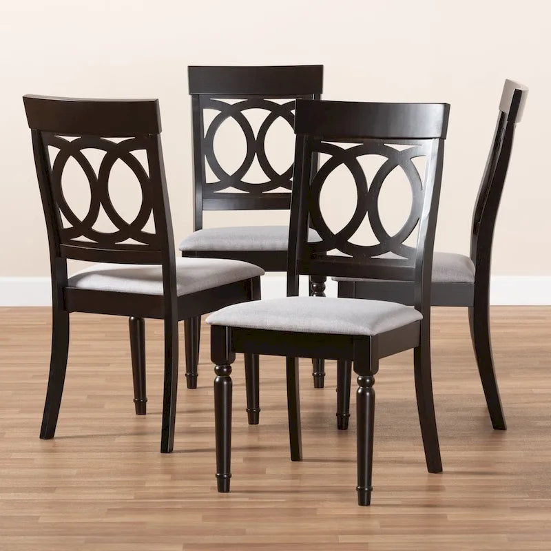 Modern Fabric Dining Chair Set 4-Piece Oak Wood Espresso Brown Polyester Upholstered Foam Padded Contemporary Style