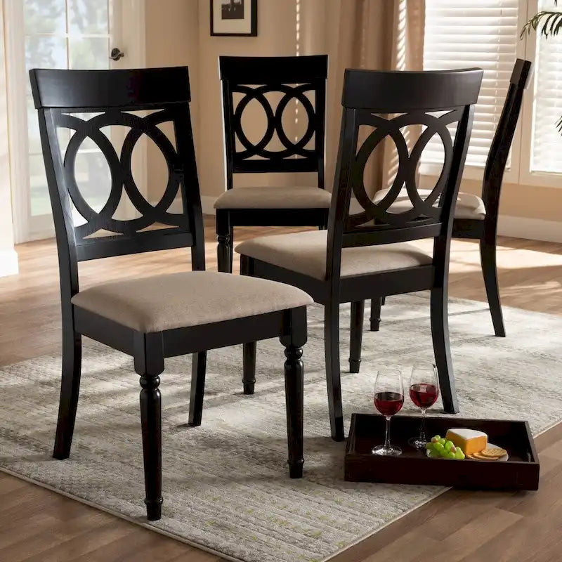 Modern Fabric Dining Chair Set 4-Piece Oak Wood Espresso Brown Polyester Upholstered Foam Padded Contemporary Style