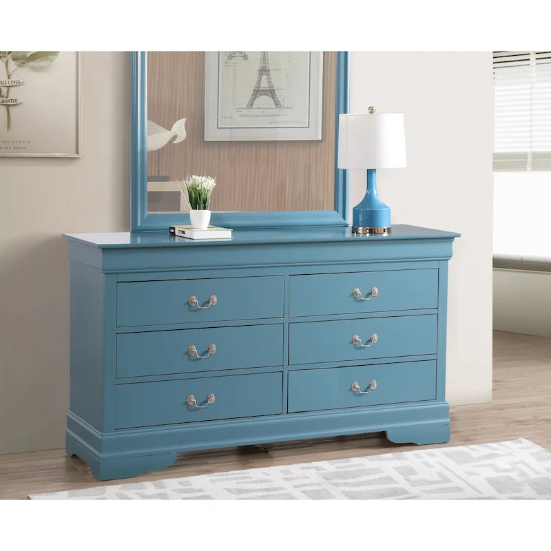60" Bedroom Dresser with Dovetail Drawers - Wood Veneer Finish, Metal Glides (60W x 33H x 18D)