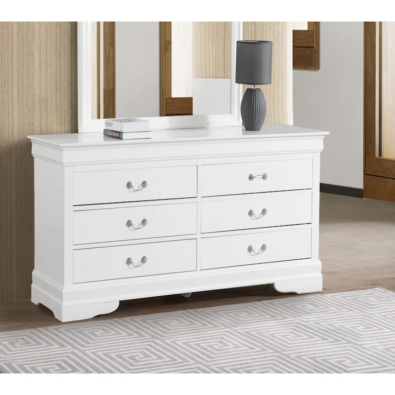 60" Bedroom Dresser with Dovetail Drawers - Wood Veneer Finish, Metal Glides (60W x 33H x 18D)