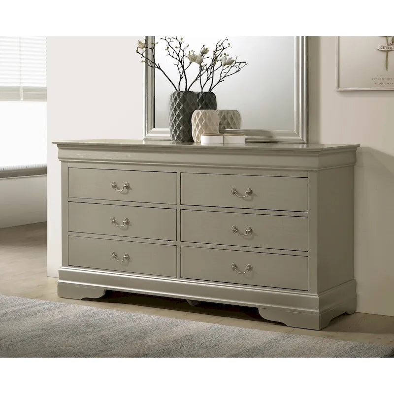 60" Bedroom Dresser with Dovetail Drawers - Wood Veneer Finish, Metal Glides (60W x 33H x 18D)
