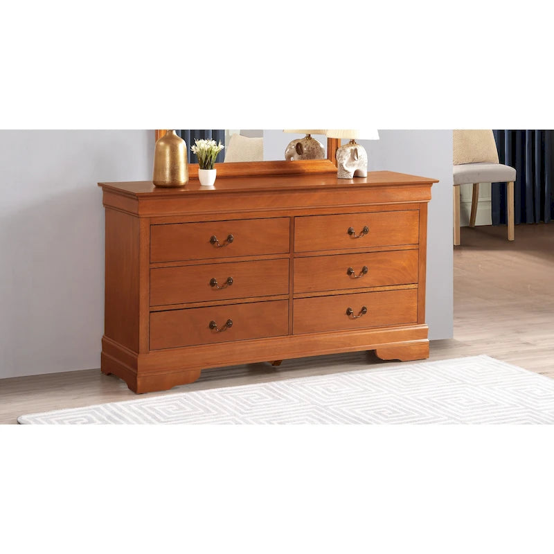 60" Bedroom Dresser with Dovetail Drawers - Wood Veneer Finish, Metal Glides (60W x 33H x 18D)