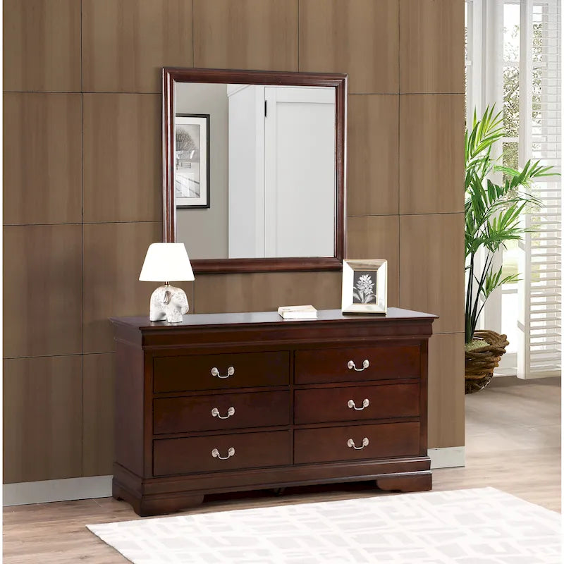 60" Bedroom Dresser with Dovetail Drawers - Wood Veneer Finish, Metal Glides (60W x 33H x 18D)