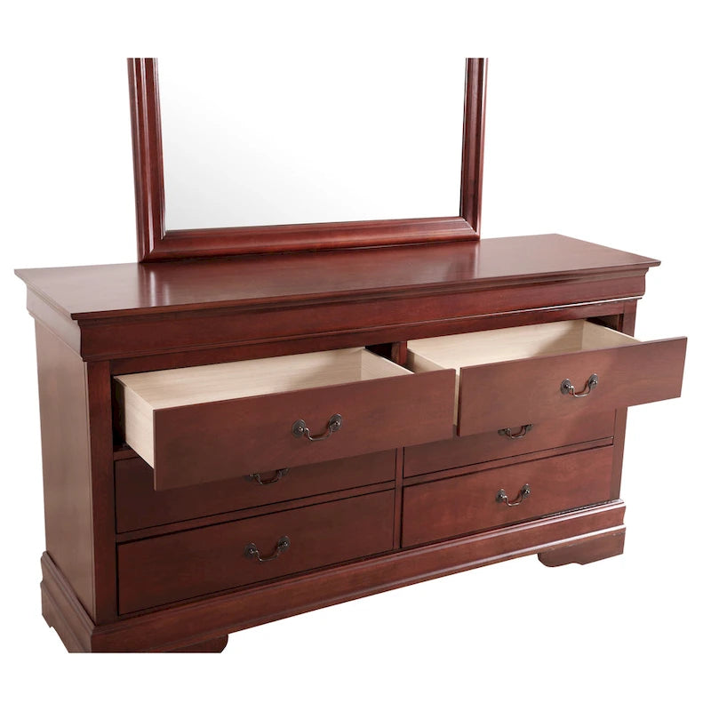 60" Bedroom Dresser with Dovetail Drawers - Wood Veneer Finish, Metal Glides (60W x 33H x 18D)