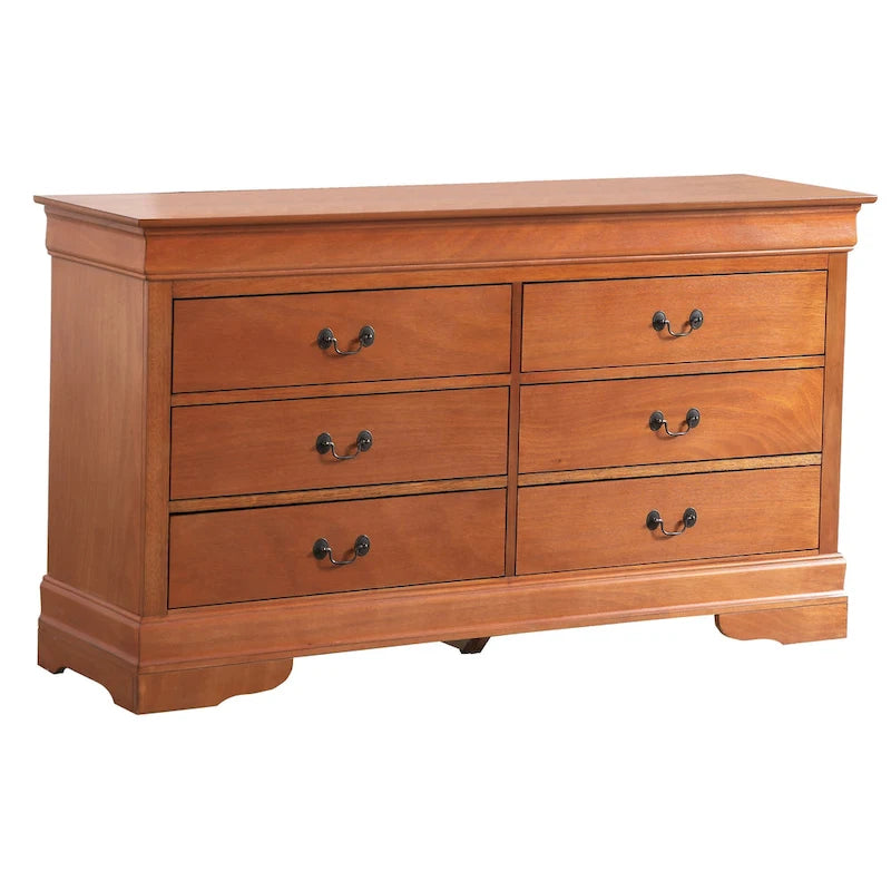60" Bedroom Dresser with Dovetail Drawers - Wood Veneer Finish, Metal Glides (60W x 33H x 18D)