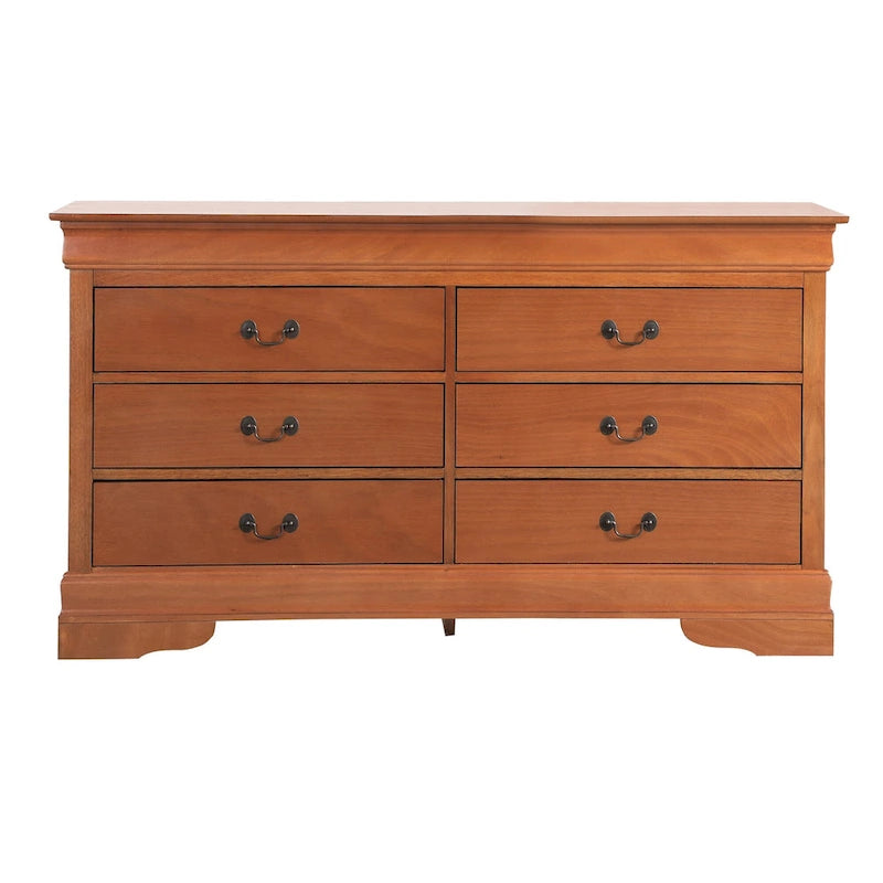 60" Bedroom Dresser with Dovetail Drawers - Wood Veneer Finish, Metal Glides (60W x 33H x 18D)