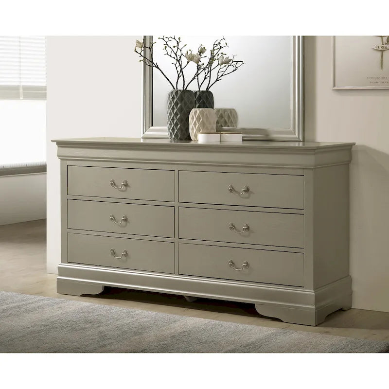 60" Bedroom Dresser with Dovetail Drawers - Wood Veneer Finish, Metal Glides (60W x 33H x 18D)