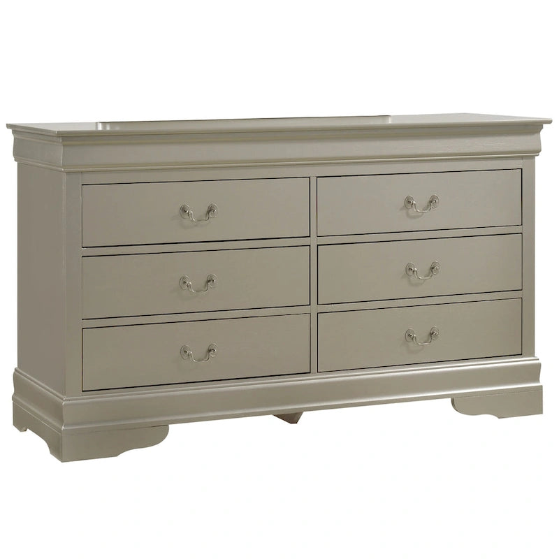60" Bedroom Dresser with Dovetail Drawers - Wood Veneer Finish, Metal Glides (60W x 33H x 18D)