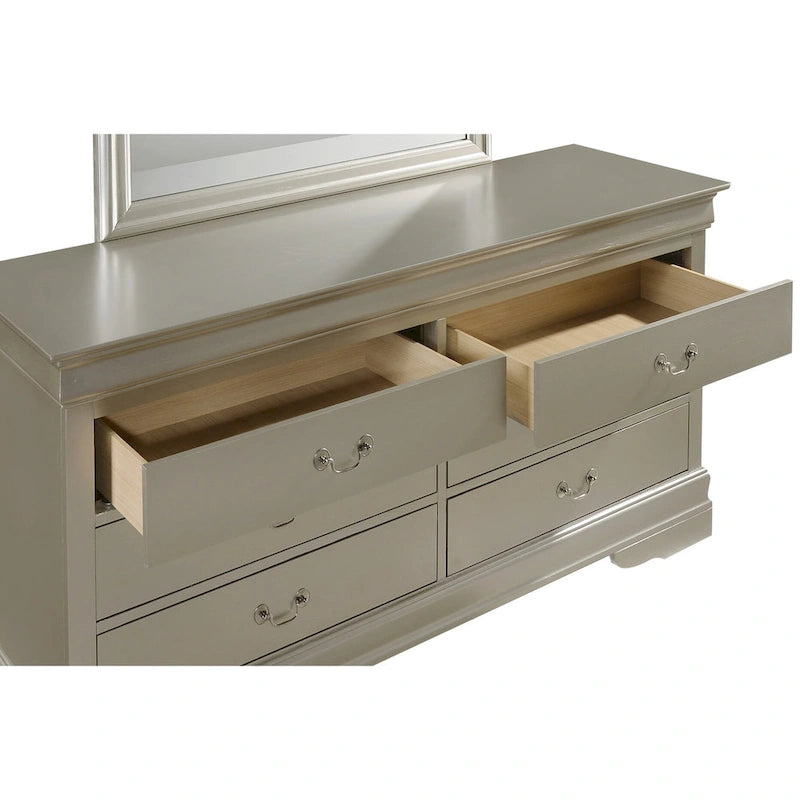 60" Bedroom Dresser with Dovetail Drawers - Wood Veneer Finish, Metal Glides (60W x 33H x 18D)