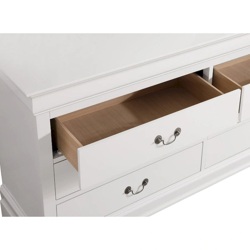 60" Bedroom Dresser with Dovetail Drawers - Wood Veneer Finish, Metal Glides (60W x 33H x 18D)